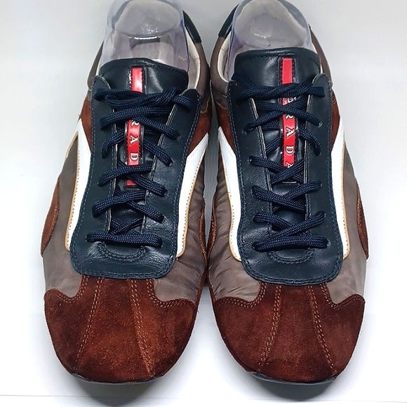 Prada Suede Oxford Sneakers, Brown/Khaki Size 9 - Picture 3 of 12